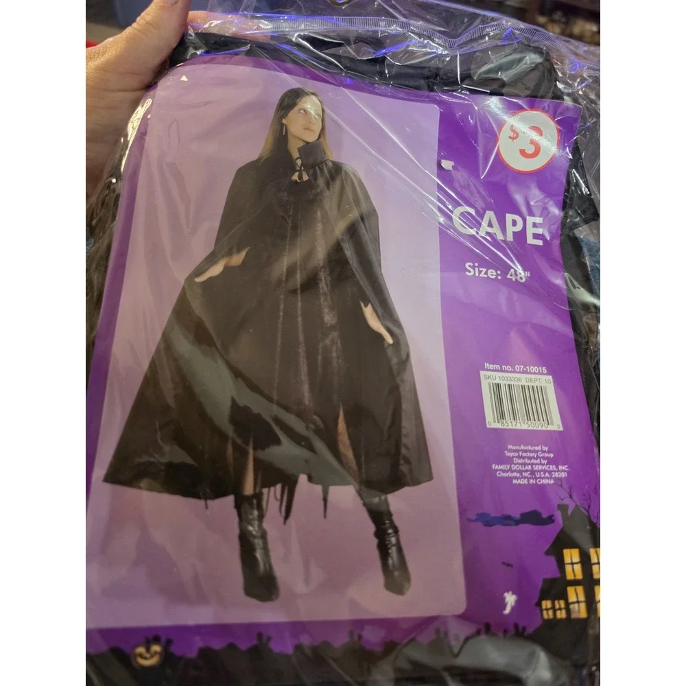 Nos Vtg Halloween Vampire Cape * 48 Inches * Black NEW IN BAG